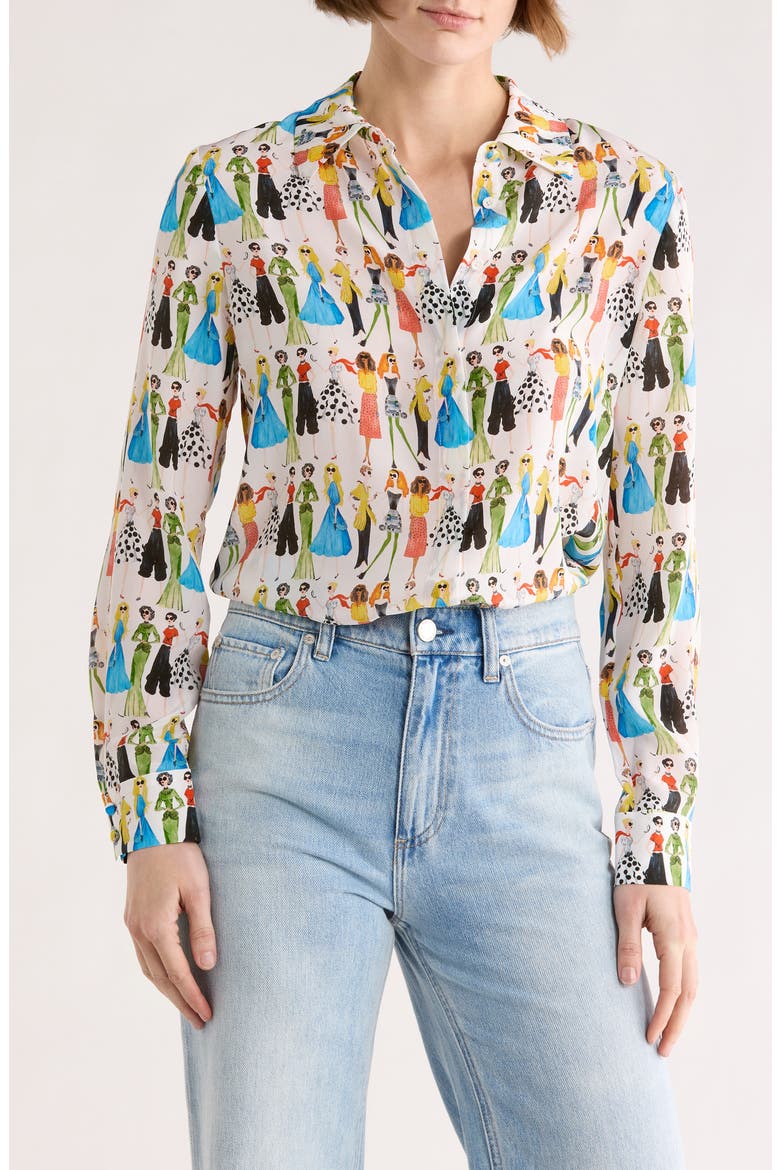 Willa Staceface Silk Button-Up Shirt, Main, color, CLUB STACE