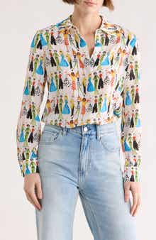 Alice + Olivia Willa Staceface Silk Button-Up Shirt