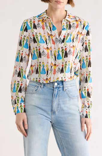 Alice + Olivia Willa Staceface Silk Button-Up Shirt