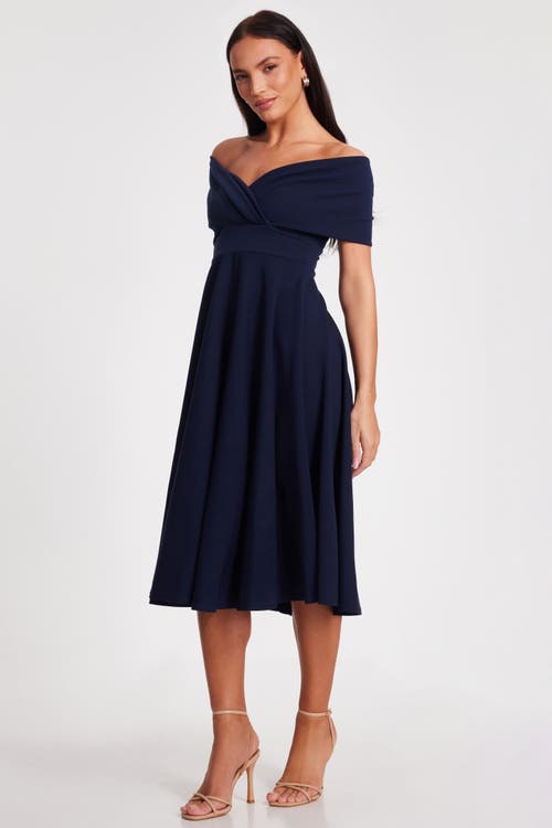 QUIZ QUIZ SCUBA CREPE BARDOT WRAP MIDI SKATER DRESS