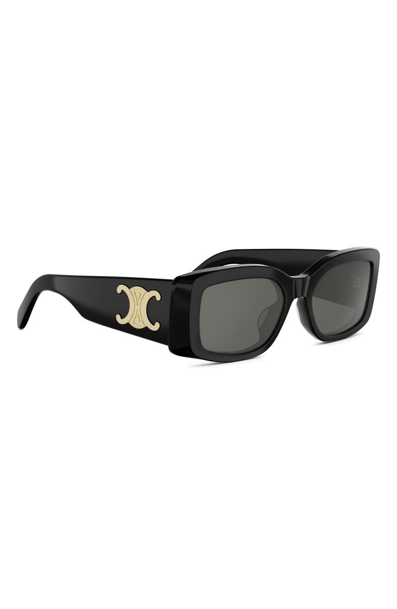 CELINE Triomphe 53mm Rectangular Sunglasses, Alternate, color, Shiny Black / Smoke/ Gold