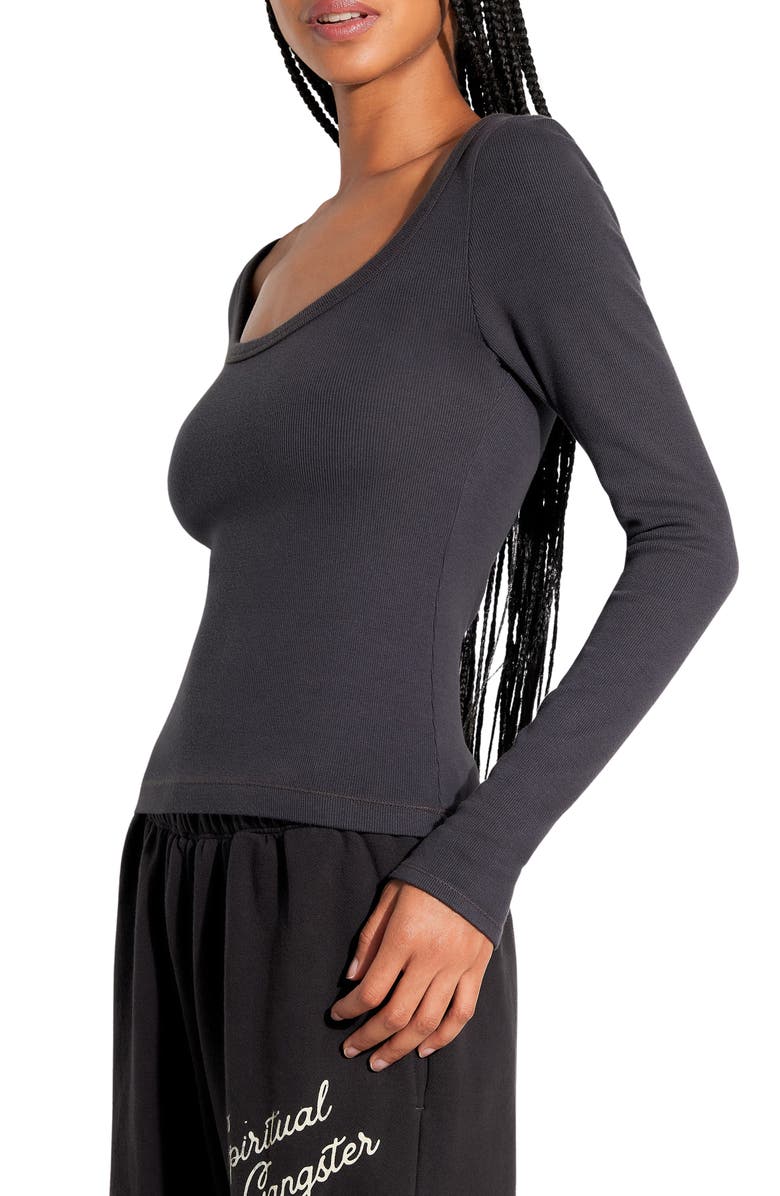 Spiritual Gangster Chrissie Long Sleeve Ribbed Crop Top, Alternate, color, Ash