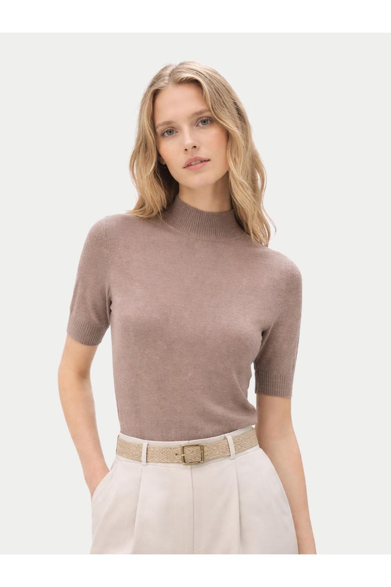 Cashmere Silk Shirt with High Neck, Alternate, color, timber wolf