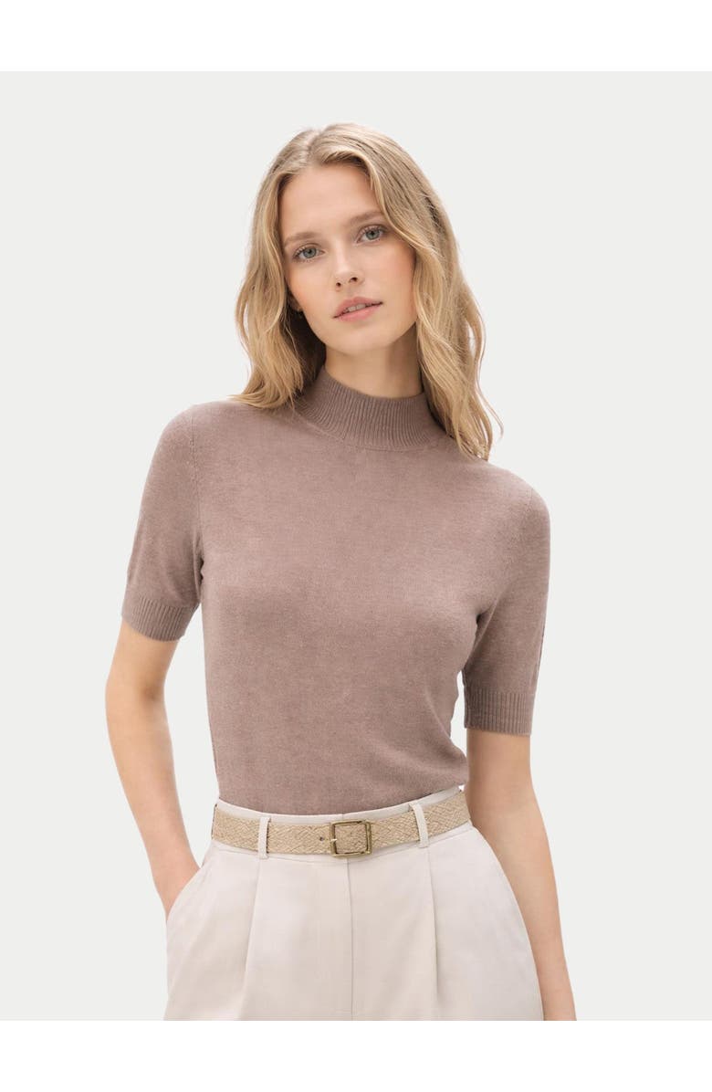 Gobi Cashmere Cashmere Silk Shirt with High Neck, Alternate, color, Timber Wolf