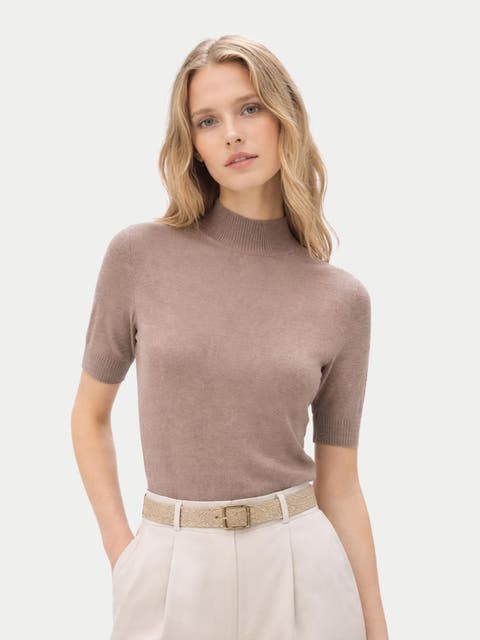 Cashmere Silk Shirt with High Neck