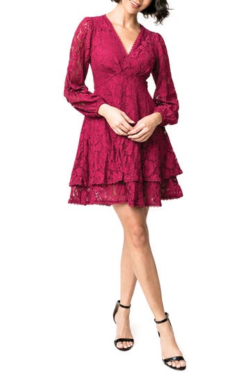 Gibsonlook Lace Long Sleeve Fit & Flare Minidress In Red