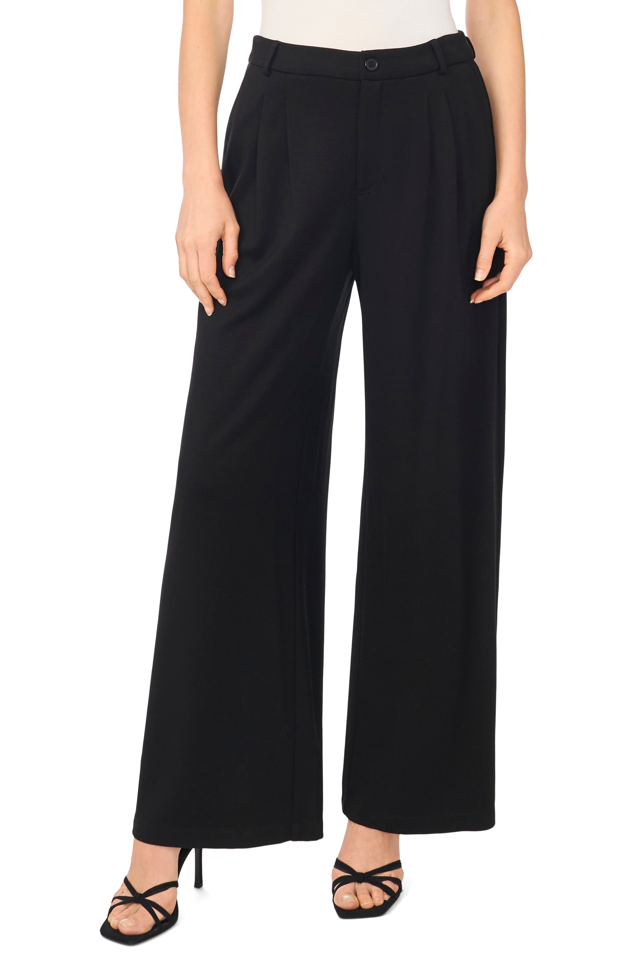 Pleated Wide Leg Ponte Pants