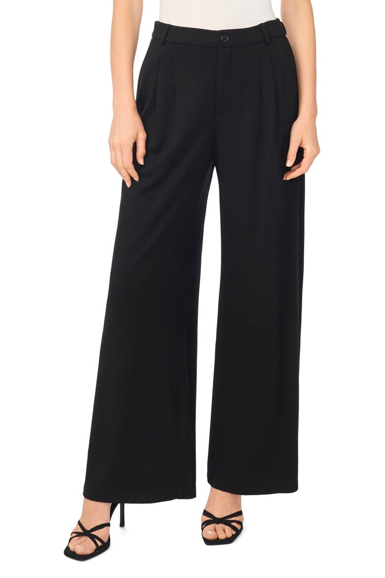Pleated Wide Leg Ponte Pants, Main, color, RICH BLACK