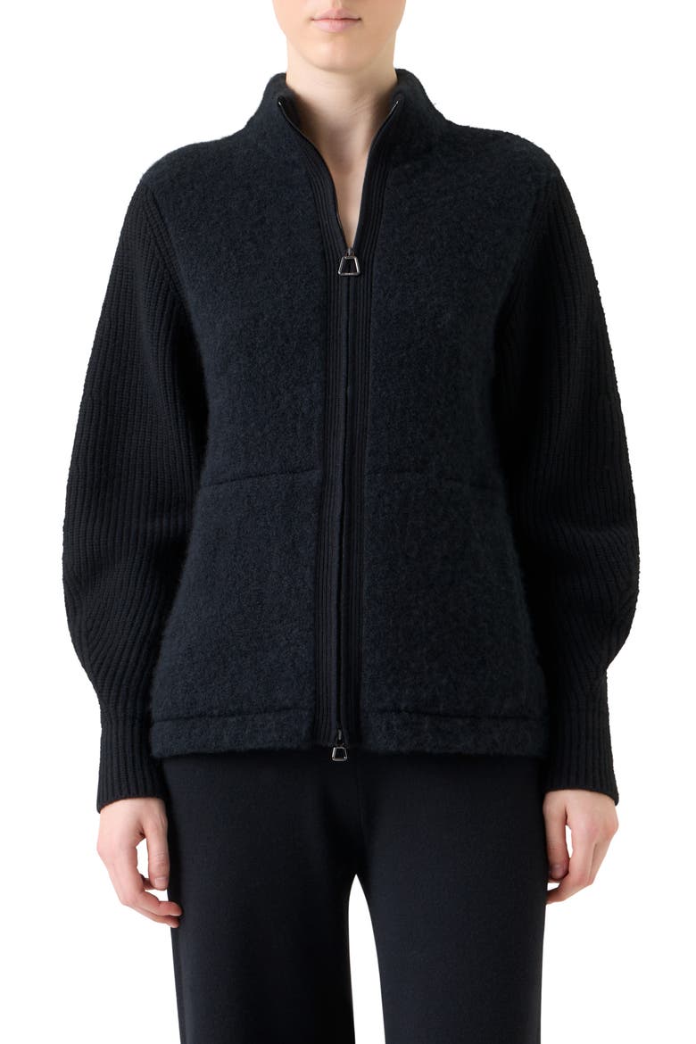 Cashmere Bouclé Sweater Jacket, Main, color, BLACK