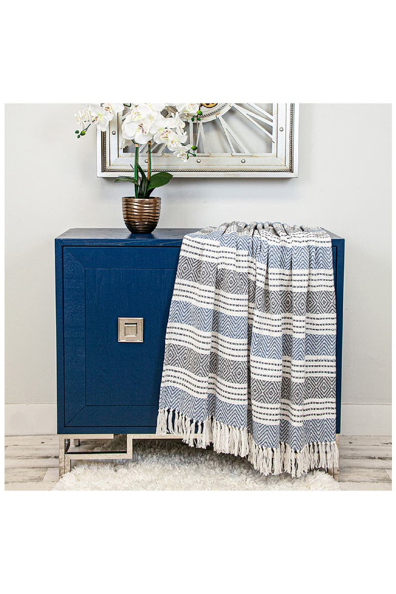 Kai Stripe Fringe Trim Throw Blanket, Alternate, color, BLUE
