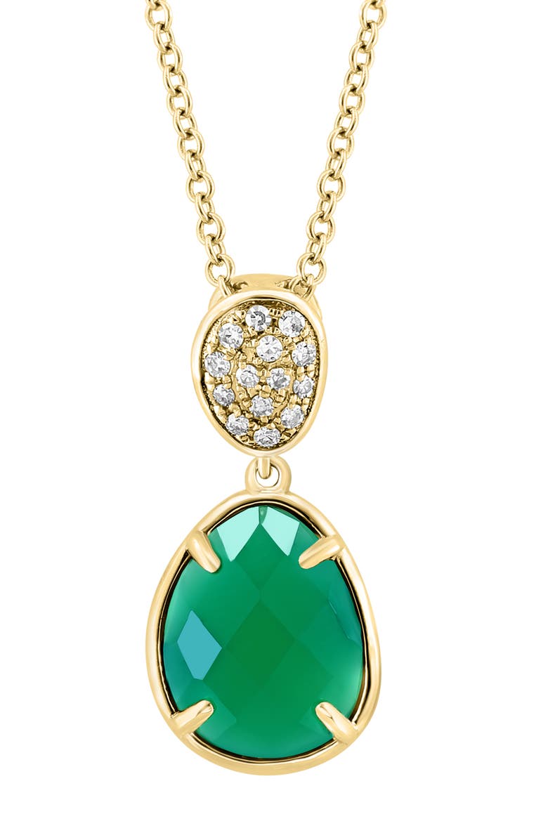 EFFY 14K Yellow Gold Pavé Diamond & Green Onyx Pendant Necklace - 0.05ct., Alternate, color, 