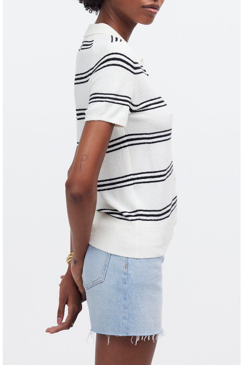 Stripe Knit Short Sleeve Button-Up Shirt, Alternate, color, BRIGHT IVORY