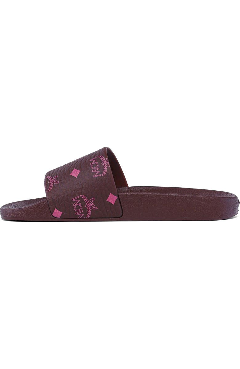 MCM Women's Monogram Print Rubber Slides, Alternate, color, Cinnamon