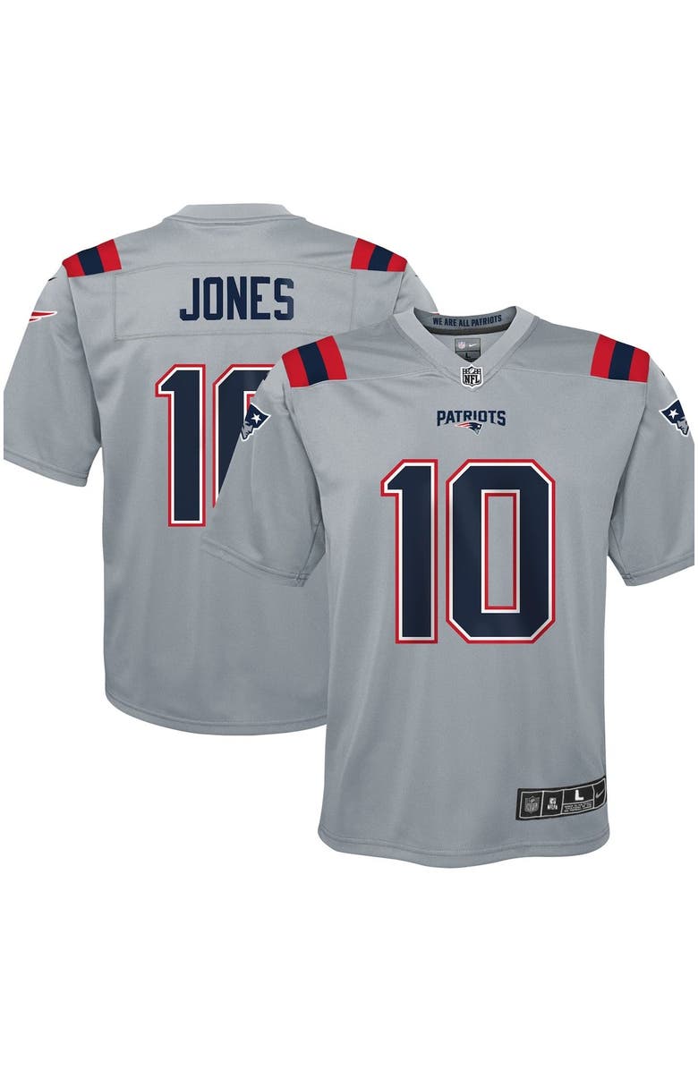 Nike Youth Nike Mac Jones Gray New England Patriots Inverted Game Jersey, Main, color, 