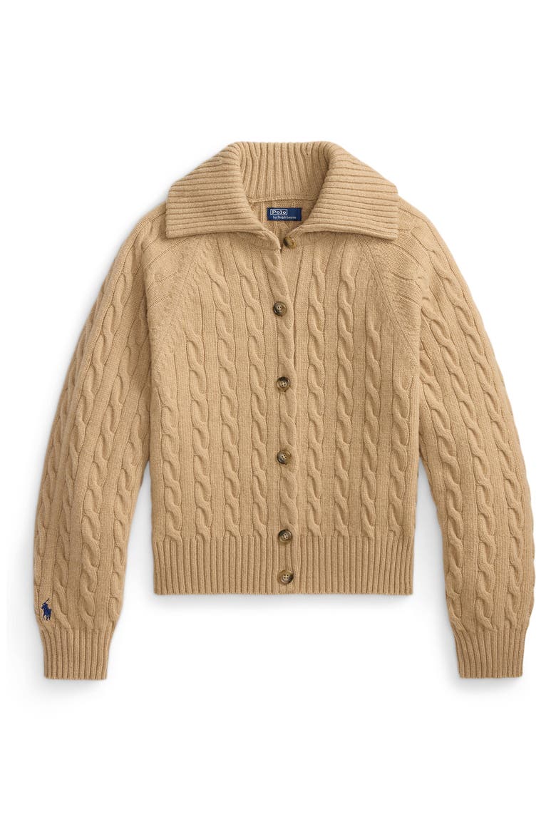 Cable Knit Wool & Cashmere Cardigan, Alternate, color, CL CAM MEL