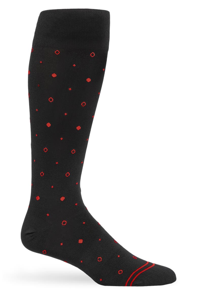 Mixed Dot Mid-Calf Premium Novelty Dress Socks, Main, color, RED / BLACK