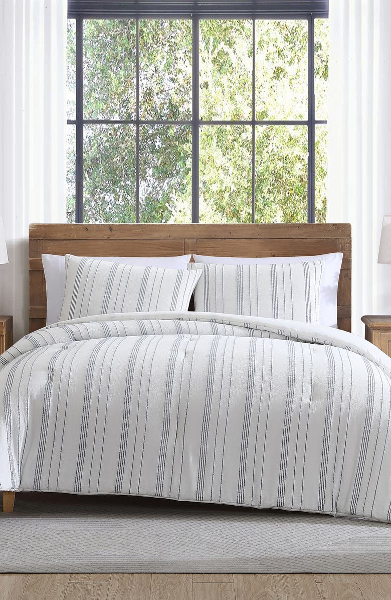 Tahari Mellie Stitch Stripe Cotton 3-Piece Comforter Set, Alternate, color, White/ Grey