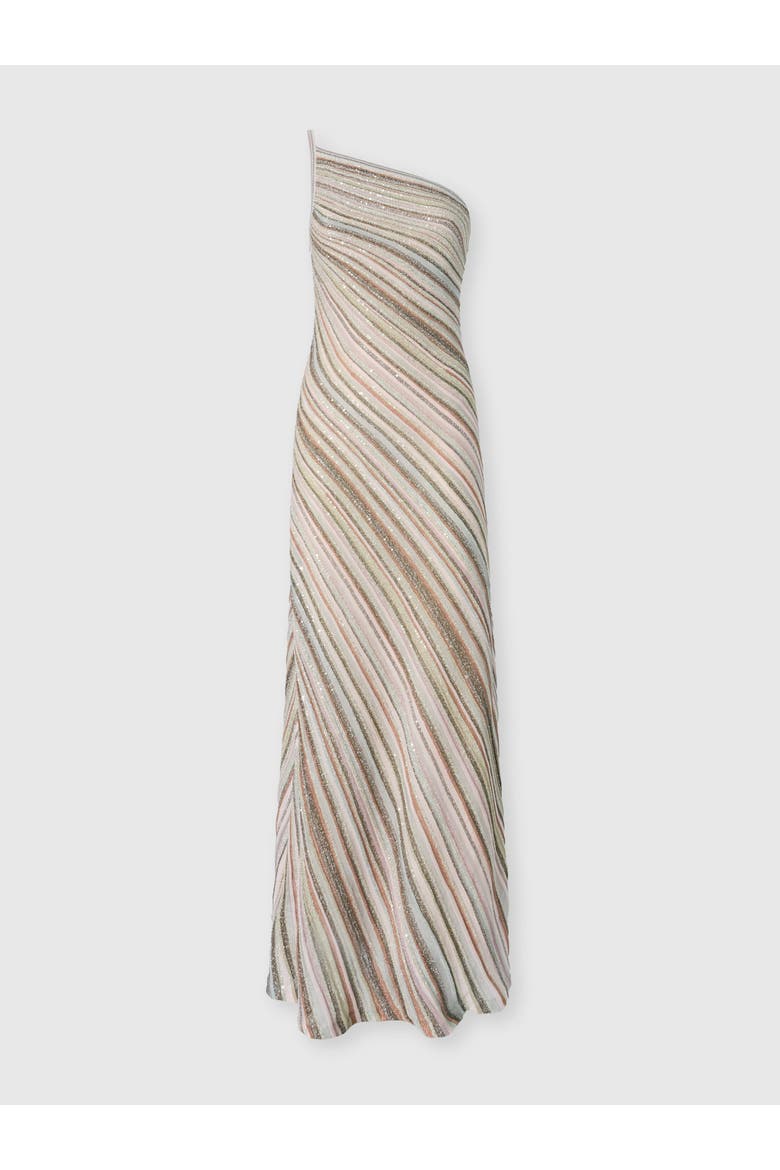 One-shoulder Striped Long Dress With Sequins, Main, color, Pink