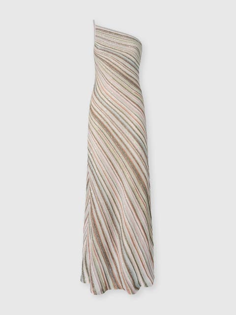 One-shoulder Striped Long Dress With Sequins