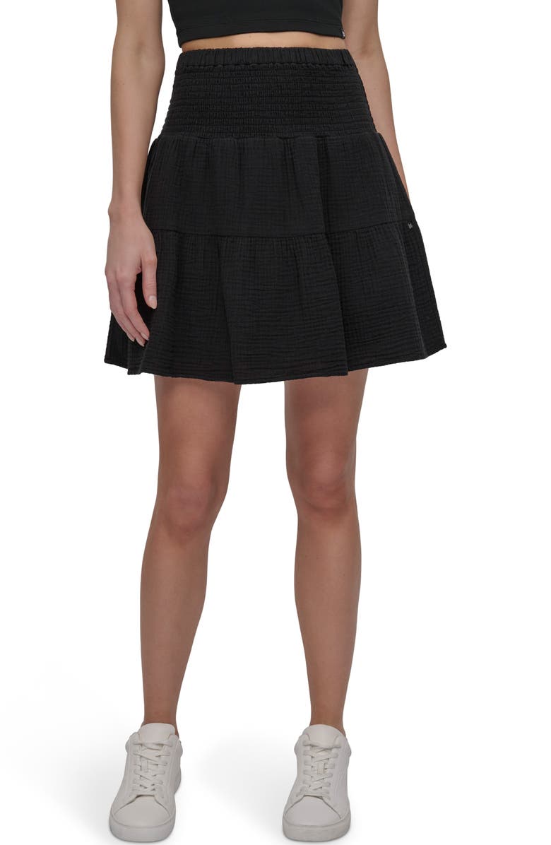 DKNY Jeans Smocked Waist Cotton Gauze Skirt, Main, color, 