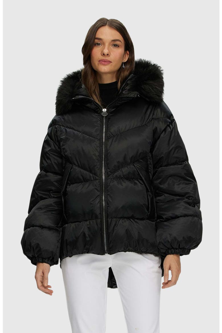 Apres-Ski High-Low Jacket With Detachable Trim, Main, color, BLACK/BLACK