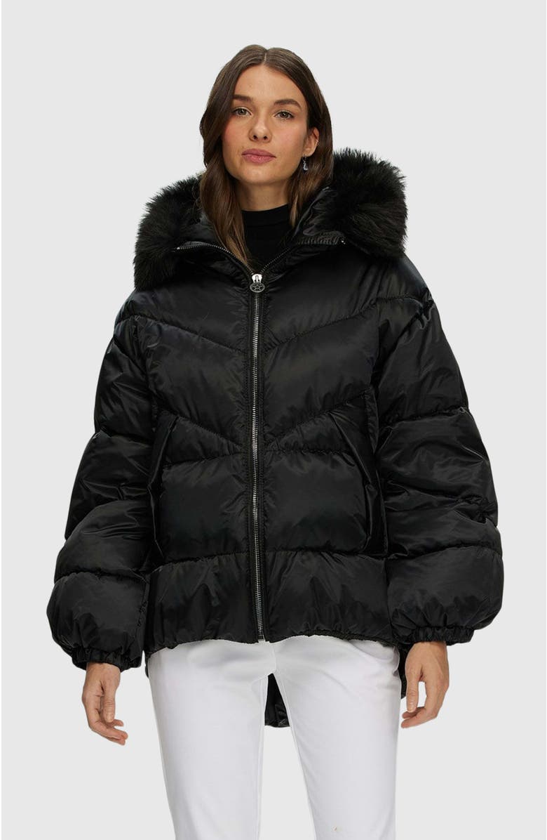 GORSKI Apres-Ski High-Low Jacket With Detachable Trim, Main, color, Black/Black