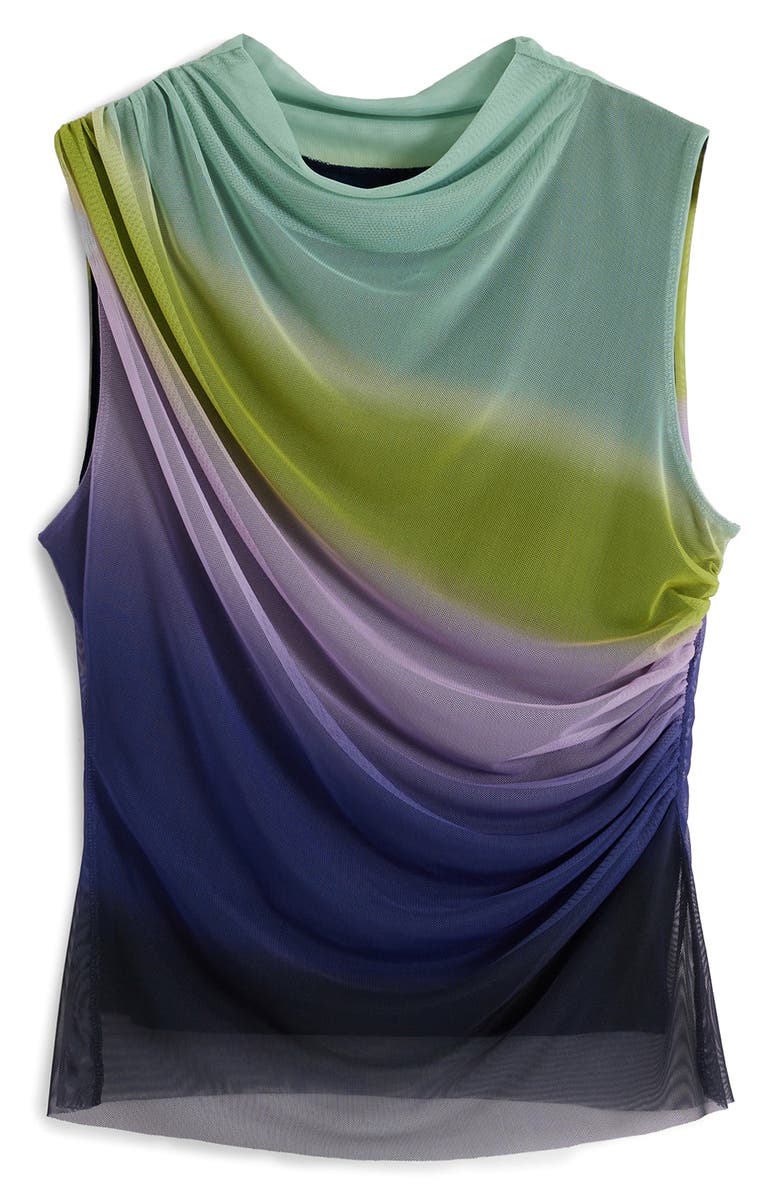 Desigual Ruched Sleeveless Mock Neck Top, Alternate, color, Purple