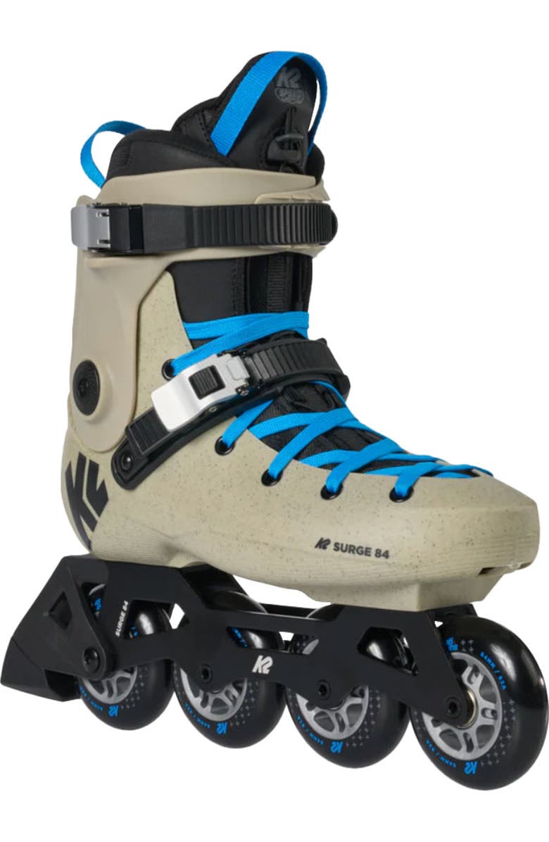 K2 Surge 84 Inline Skates for Men Women Adult, Unisex Street Fitness Roller Skate Blades, Main, color, Khaki/Blue