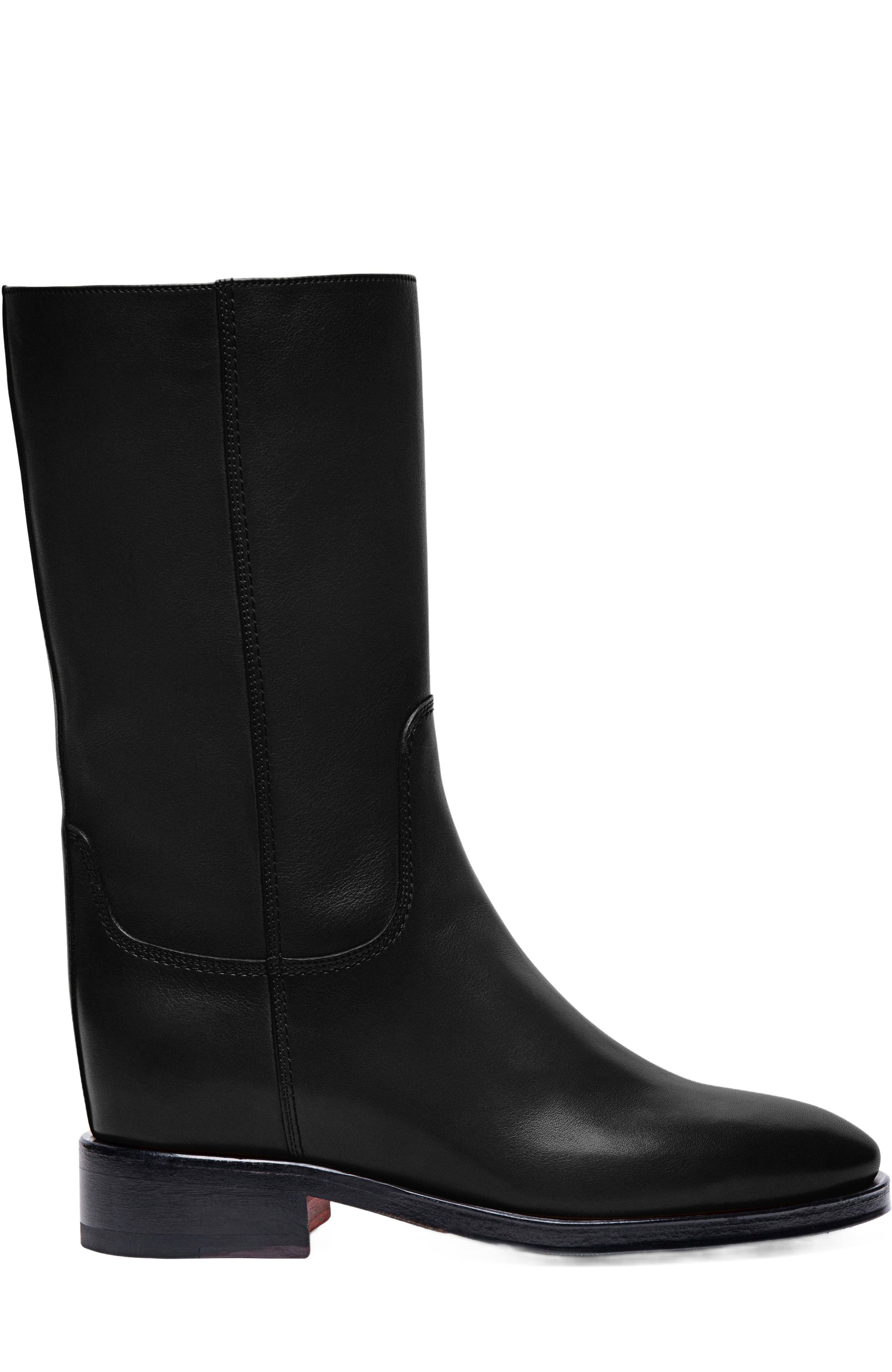 Santoni Women's Fleeces Black Leather Boot, Main, color, Black