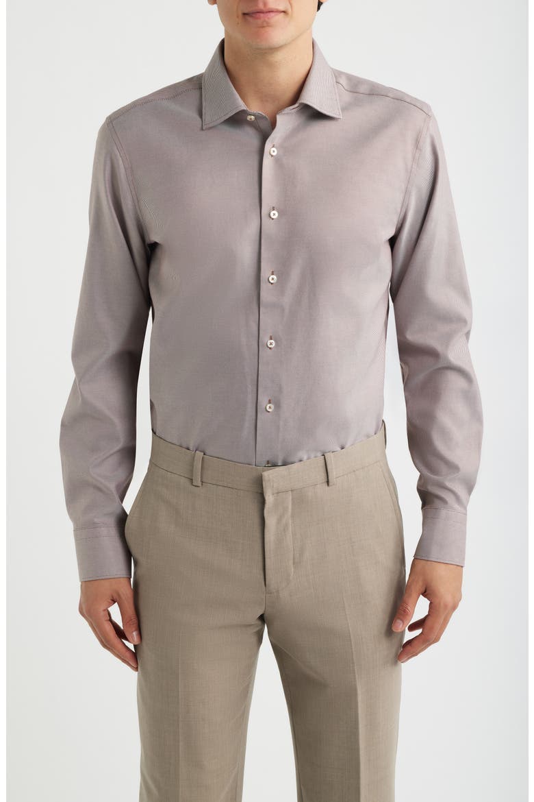 Royal Twill Slim Fit Solid Non-Iron Cotton Dress Shirt, Main, color, BROWN