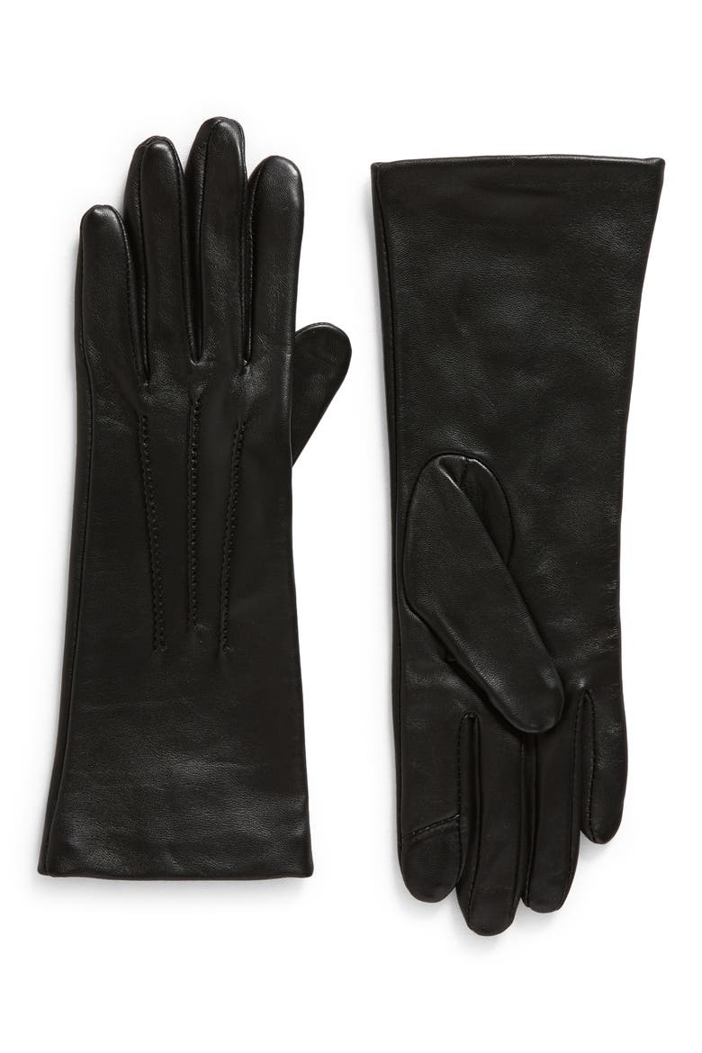 Points Leather Gloves, Main, color, BLACK