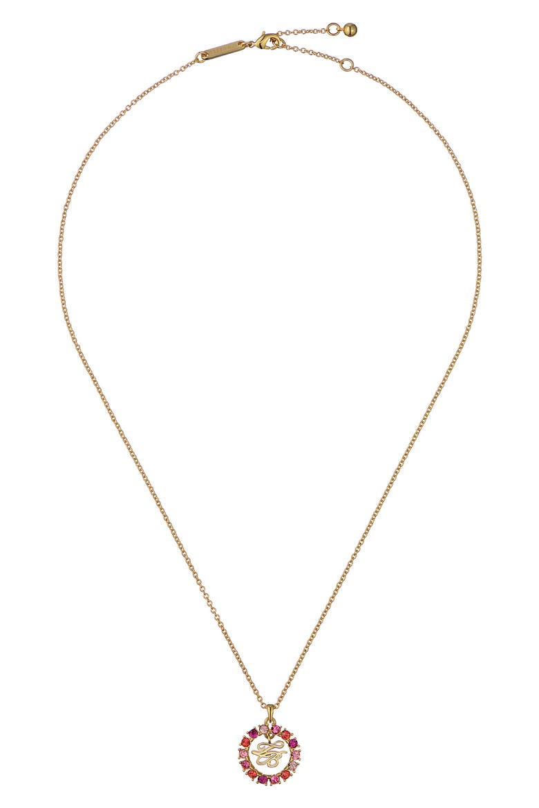 Molli Monogram Crystal Pendant Necklace, Alternate, color, GOLD TONE FUCHSIA MULTI