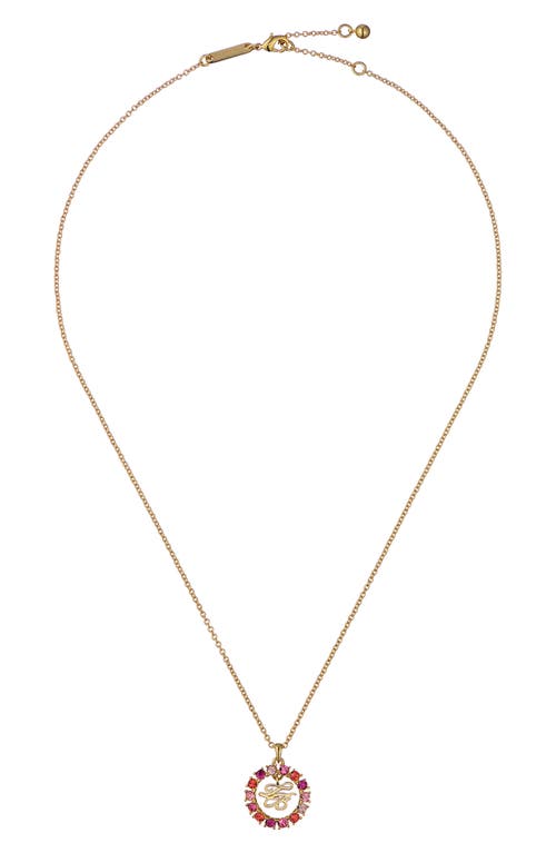 Ted Baker Molli Monogram Crystal Pendant Necklace In Gold Tone Fuchsia Multi