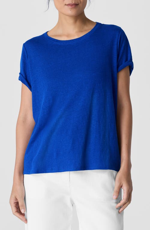 Eileen Fisher Crewneck Organic Linen Jersey Tee In Lapis