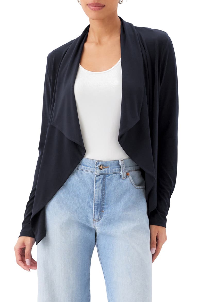 Travel Jersey Open Front Cardigan, Main, color, BLACK