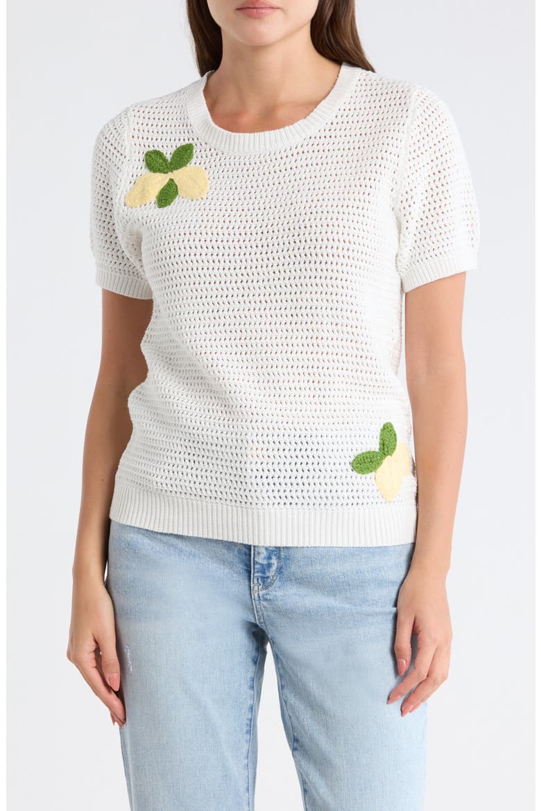 Short Sleeve Lemon Open Stitch Sweater, Main, color, IVORY