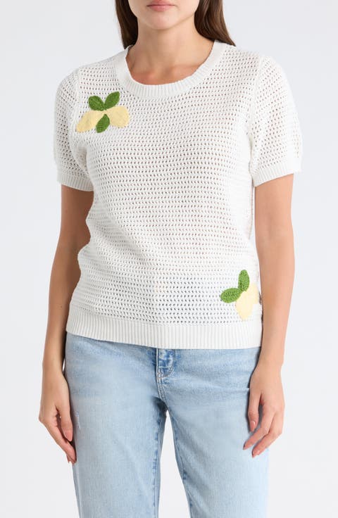 Short Sleeve Lemon Open Stitch Sweater