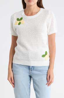 DR2 by Daniel Rainn Short Sleeve Lemon Open Stitch Sweater