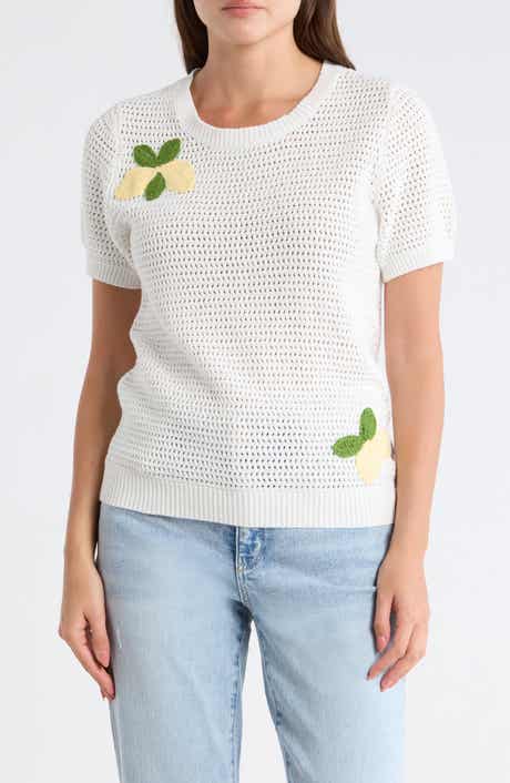 DR2 by Daniel Rainn Short Sleeve Lemon Open Stitch Sweater