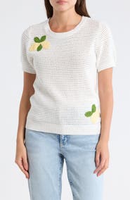 DR2 by Daniel Rainn Short Sleeve Lemon Open Stitch Sweater