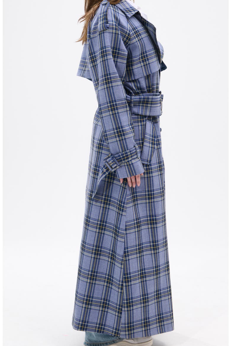 Long Plaid Trench Coat, Alternate, color, BLUE MULTI