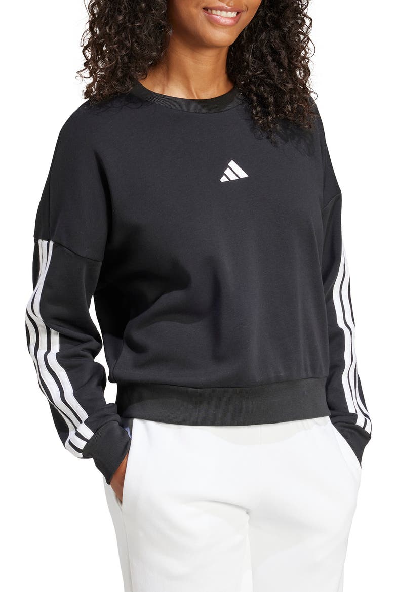3-Stripes French Terry Crop Sweater, Alternate, color, BLACK/ WHITE