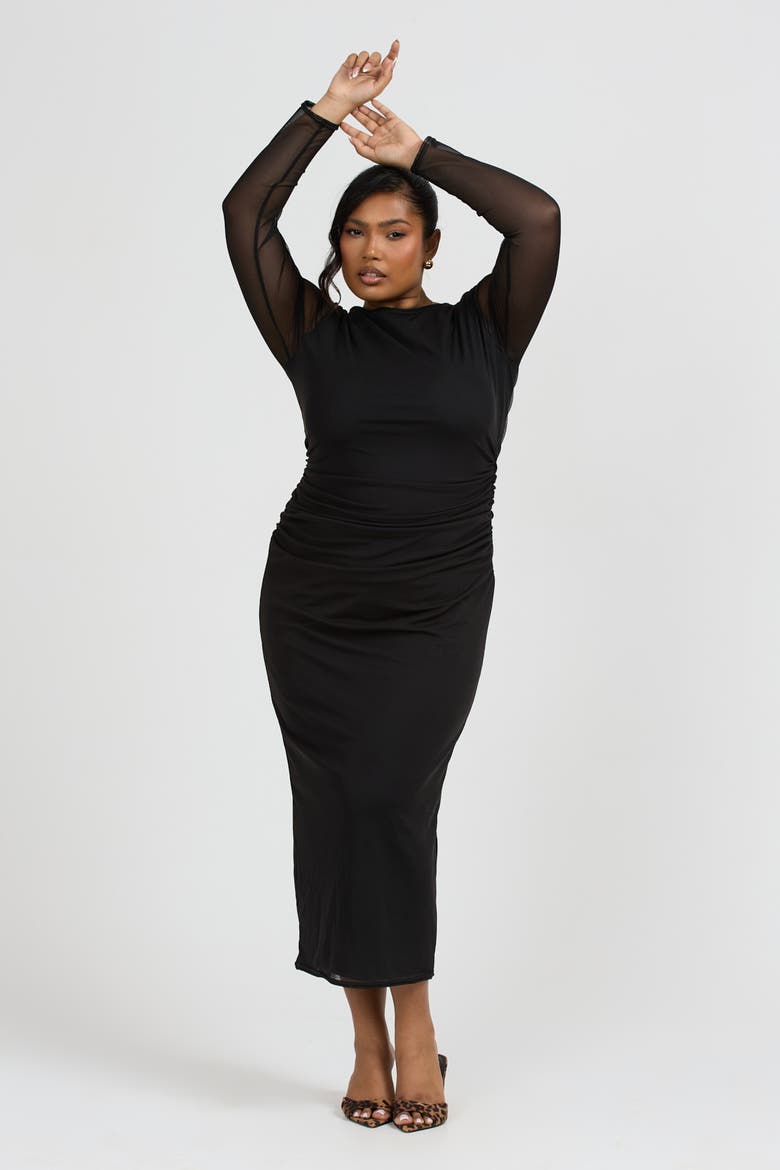 Curve Long Sleeved Midaxi Dress, Alternate, color, Black