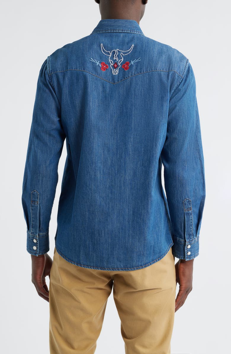 Pendleton Gambler Embroidered Snap-Up Denim Shirt, Alternate, color, Denim/ Bison Rose