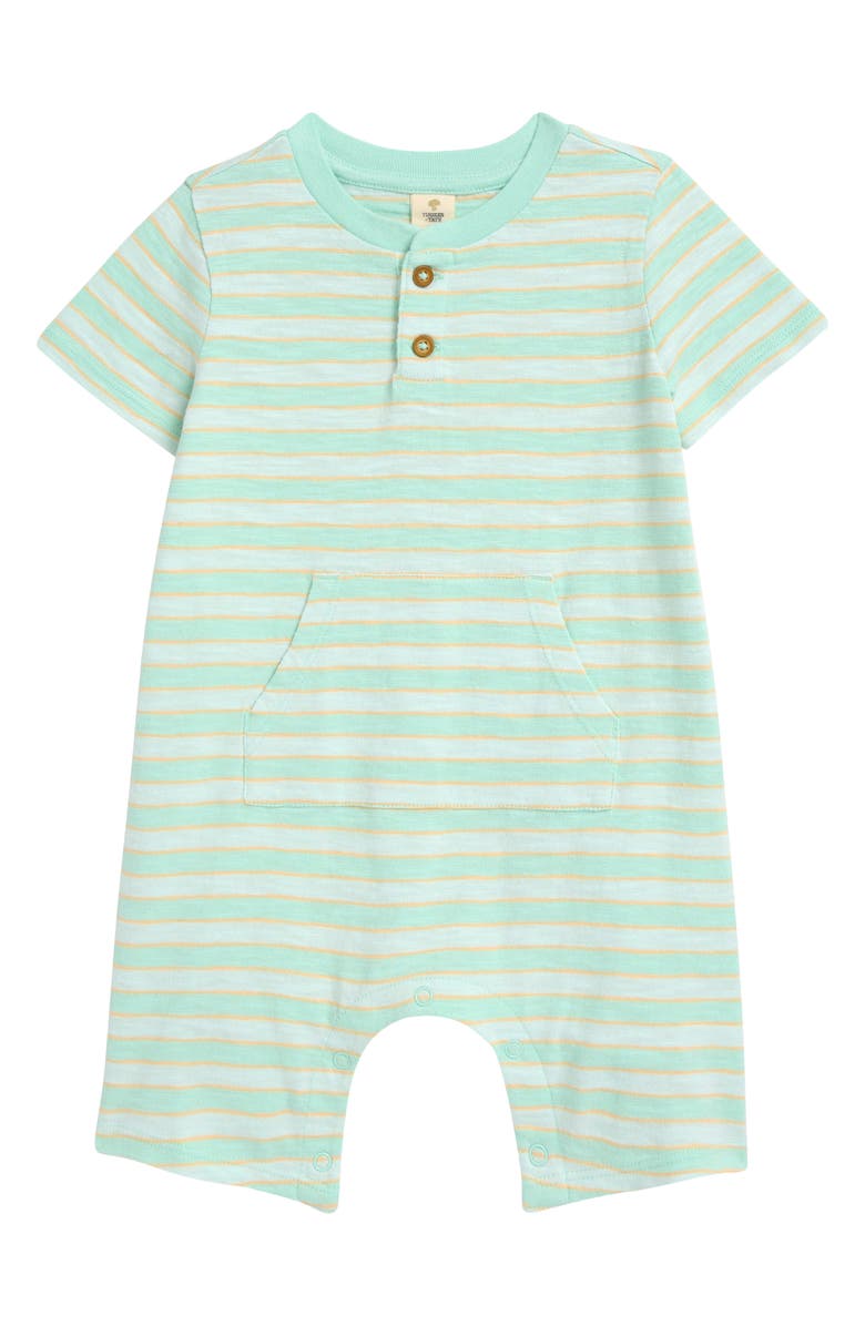 Tucker + Tate Henley Pocket Romper, Main, color, Green Yucca Kendall Stripe