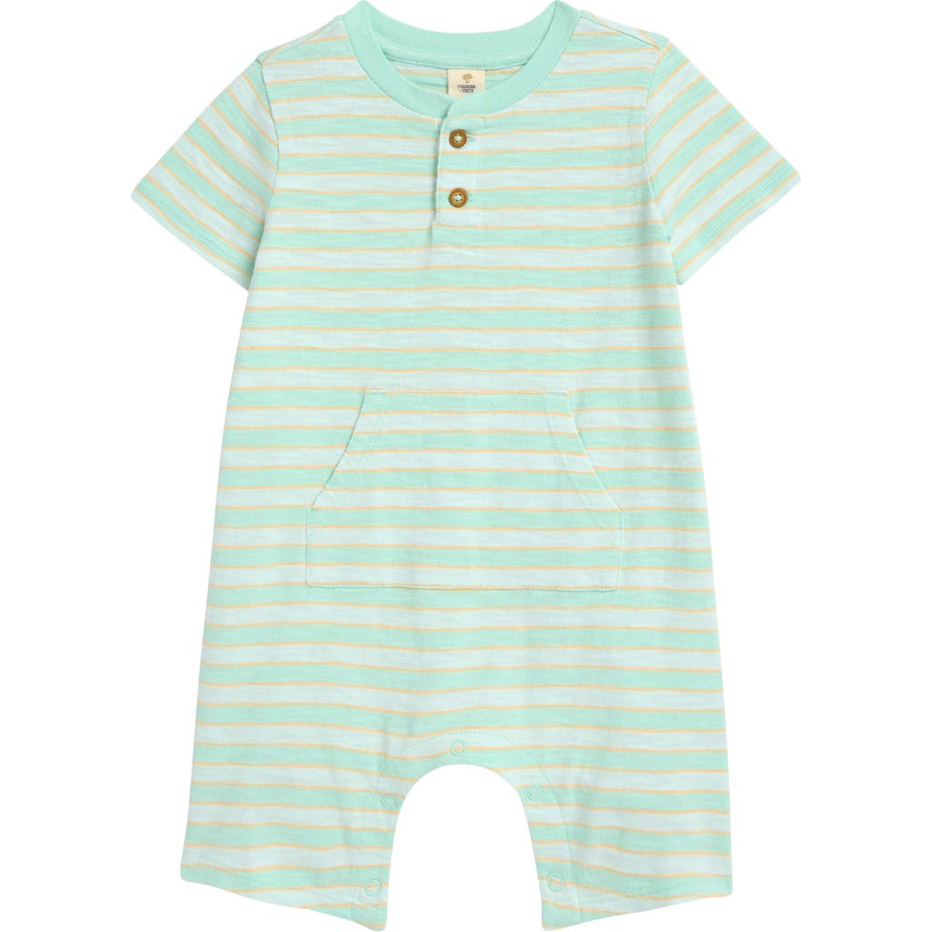 Tucker + Tate Henley Pocket Romper In Green Yucca Kendall Stripe