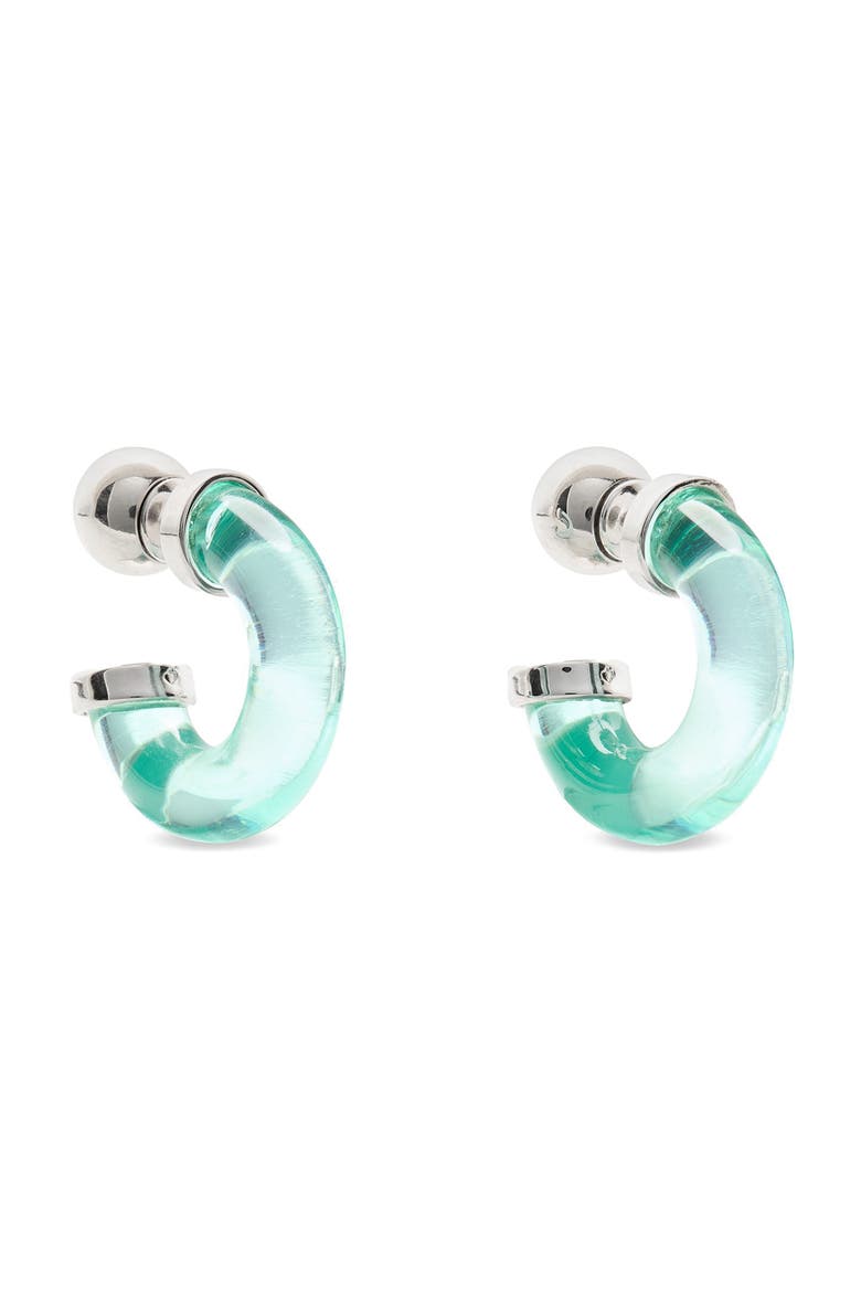 glow up resin huggie hoop earrings, Main, color, GREEN/ SILVER