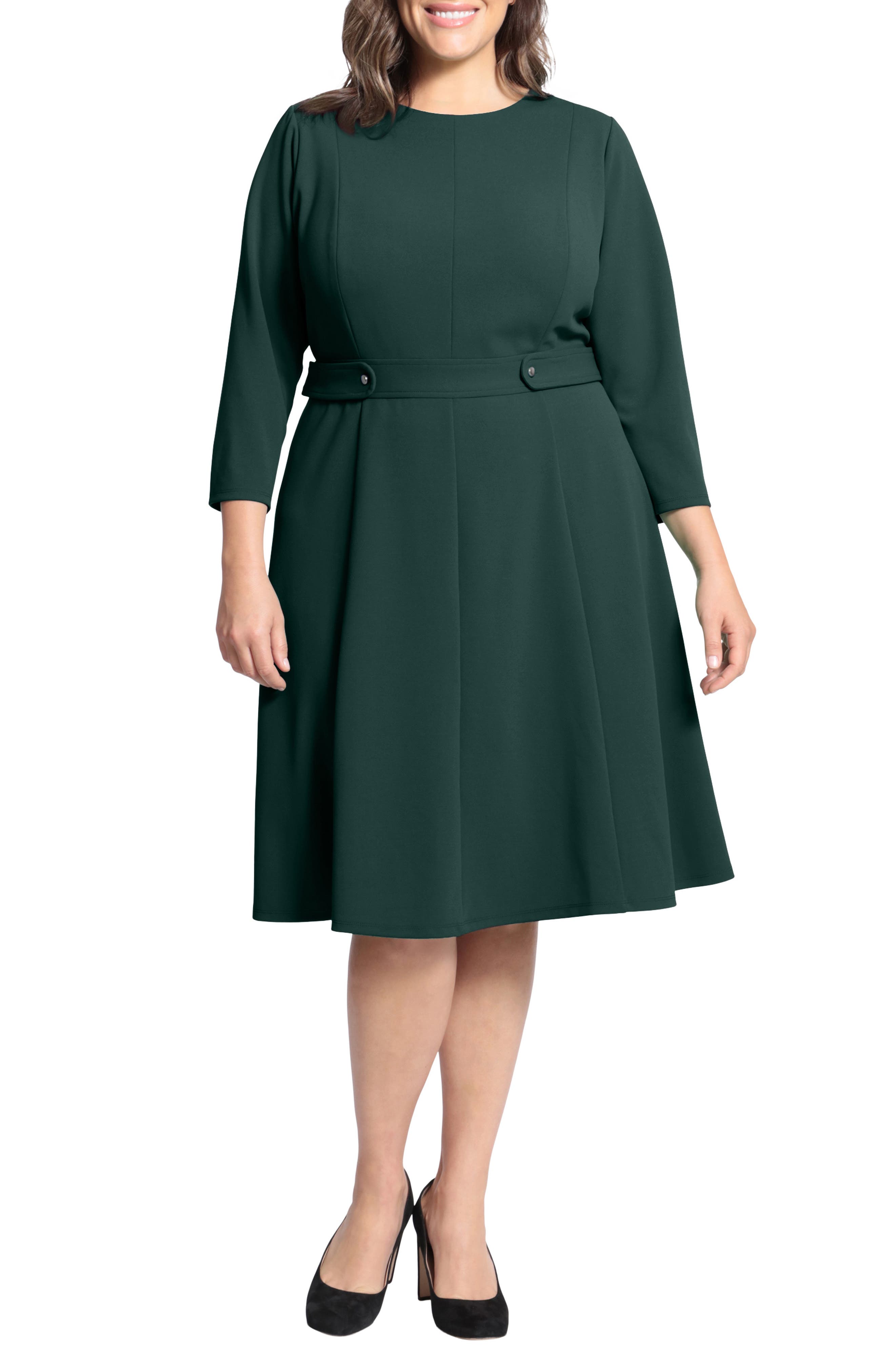 London Times Long Sleeve Seamed Midi Dress