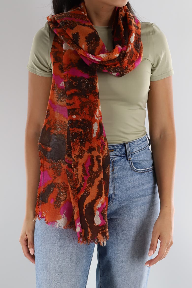 Abstract Print Scarf, Alternate, color, Orange