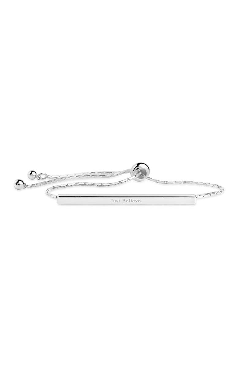 Sterling Forever Rhodium Plated Plated Inspirational Bar Slider Bracelet - Just Believe, Main, color,